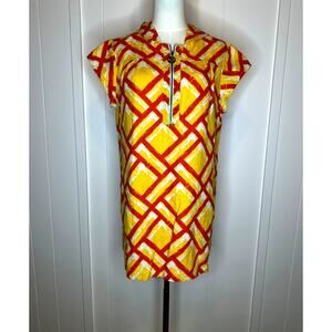 Women's Linen Style Beach Cover up Mini Geo Print Hood Y2K Medium Vacation